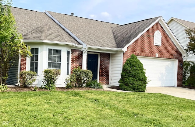 1173 Carlton Ct, Greenwood, IN 46143 - view of front of house featuring a shingled roof, an attached garage, concrete driveway, brick siding, and a front lawn