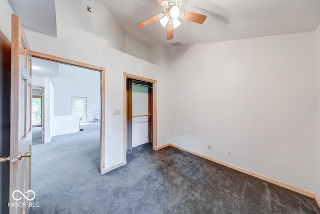 8635 S Providence Dr, Nineveh, IN 46164 - unfurnished bedroom featuring carpet flooring, lofted ceiling, and a ceiling fan