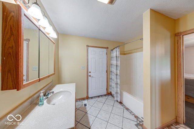 8635 S Providence Dr, Nineveh, IN 46164 - bathroom with vanity, shower / tub combo with curtain, and tile patterned flooring