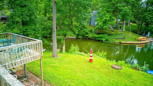 8635 S Providence Dr, Nineveh, IN 46164 - view of yard featuring a deck with water view