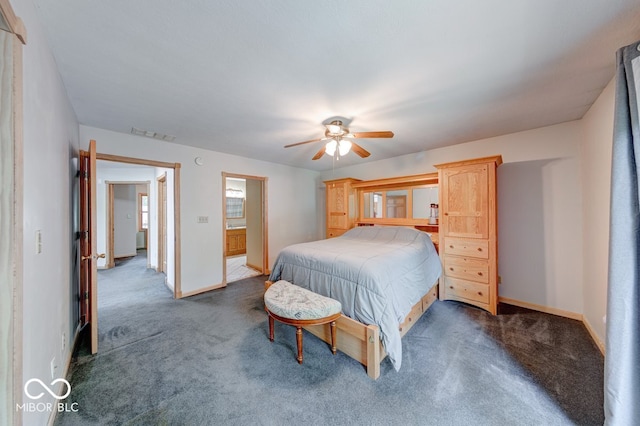 8635 S Providence Dr, Nineveh, IN 46164 - bedroom featuring carpet flooring, ceiling fan, and ensuite bathroom