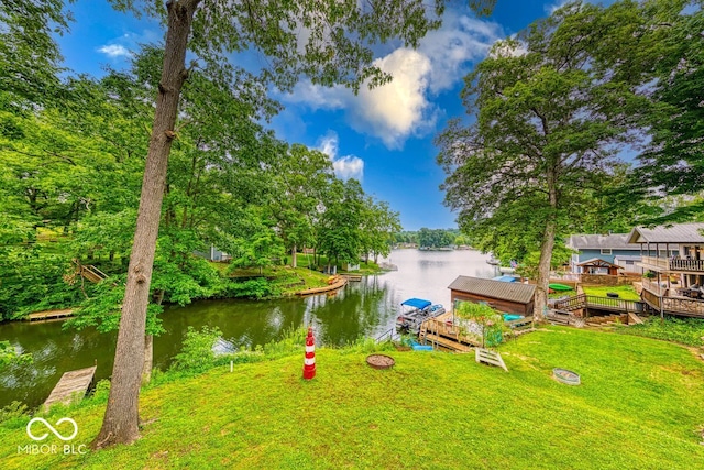 8635 S Providence Dr, Nineveh, IN 46164 - view of green lawn featuring a water view and a boat dock