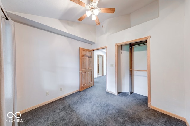8635 S Providence Dr, Nineveh, IN 46164 - unfurnished bedroom featuring carpet, lofted ceiling, and a ceiling fan