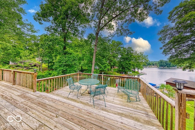 8635 S Providence Dr, Nineveh, IN 46164 - wooden terrace with a water view and view of wooded area