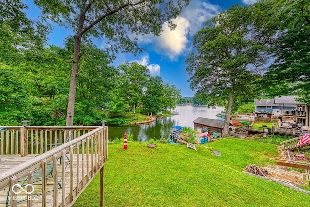 8635 S Providence Dr, Nineveh, IN 46164 - view of grassy yard with a deck with water view and view of wooded area