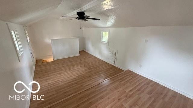 252 Ringwood Way, Anderson, IN 46013 - additional living space featuring vaulted ceiling, a ceiling fan, wood finished floors, and a textured ceiling