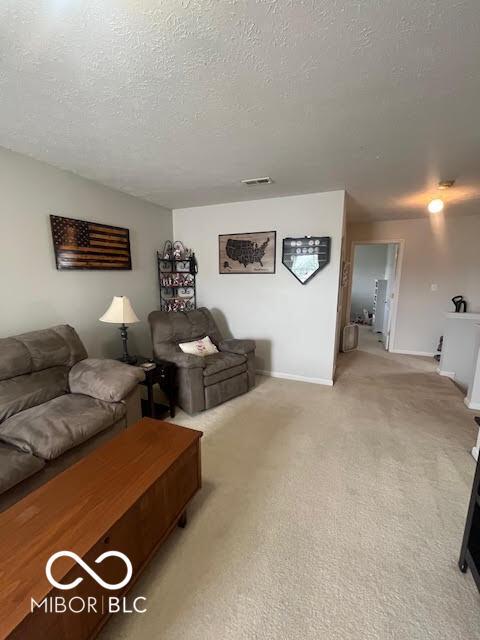 2231 Abbey St, Brownsburg, IN 46112 - living room featuring a textured ceiling and light colored carpet