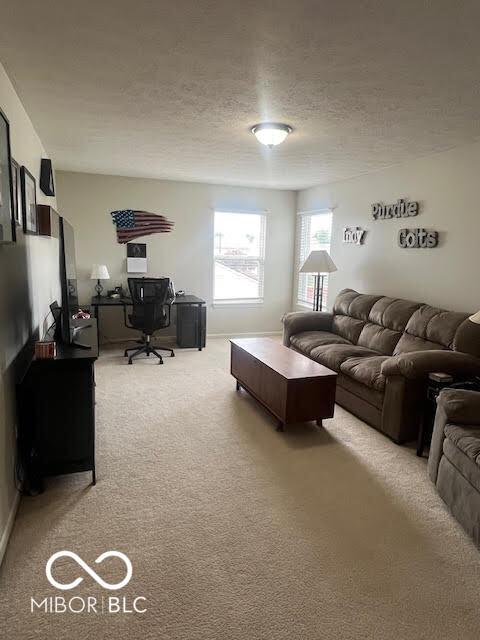 2231 Abbey St, Brownsburg, IN 46112 - living area featuring light colored carpet, an office area, and a textured ceiling