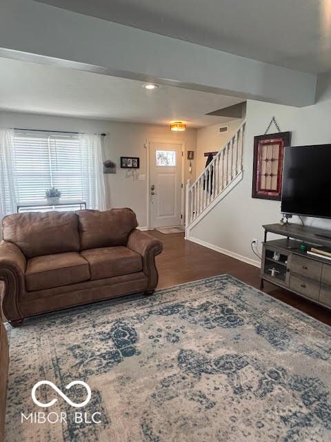2231 Abbey St, Brownsburg, IN 46112 - living room with stairs and wood finished floors