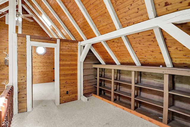 1155 Cope Rd, Martinsville, IN 46151 - bonus room featuring wood walls, carpet floors, wood ceiling, and a ceiling fan