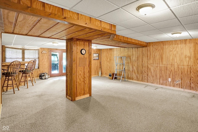1155 Cope Rd, Martinsville, IN 46151 - below grade area featuring carpet, wood walls, and a drop ceiling