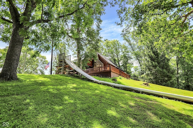 1155 Cope Rd, Martinsville, IN 46151 - view of grassy yard featuring a wooden deck and stairs