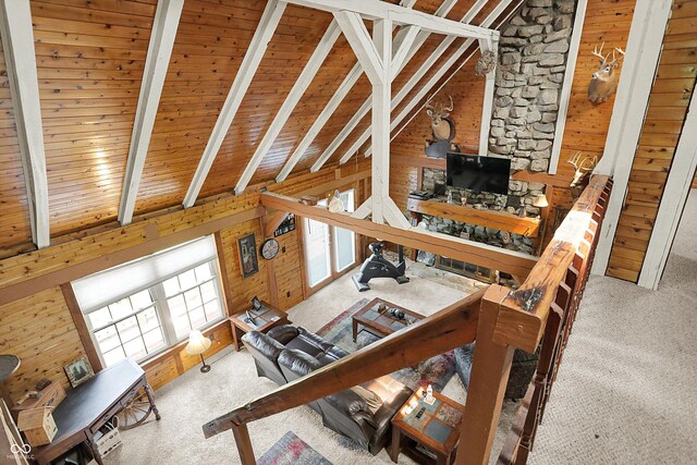 1155 Cope Rd, Martinsville, IN 46151 - carpeted living area featuring wooden walls and wooden ceiling