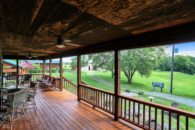 1155 Cope Rd, Martinsville, IN 46151 - wooden terrace with a ceiling fan and a yard