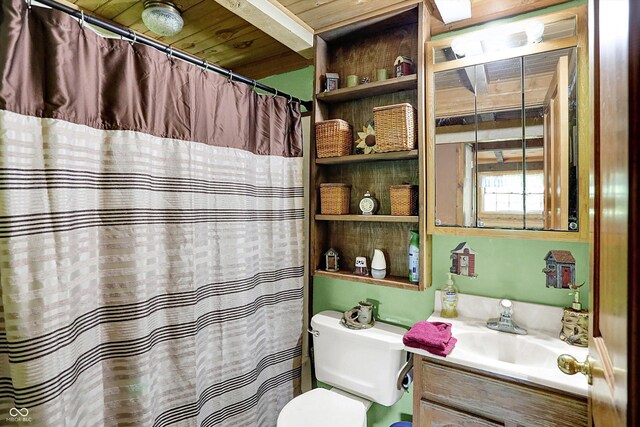 1155 Cope Rd, Martinsville, IN 46151 - bathroom featuring vanity, wooden ceiling, and a shower with shower curtain