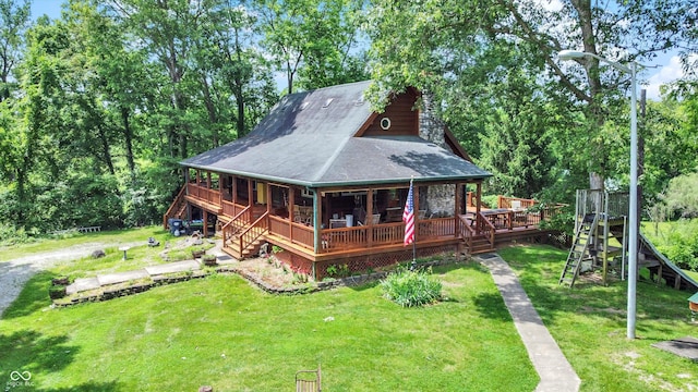 1155 Cope Rd, Martinsville, IN 46151 - rear view of house with a lawn, stairs, a shingled roof, and a wooden deck