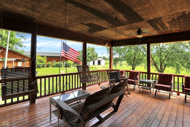 1155 Cope Rd, Martinsville, IN 46151 - wooden deck with a ceiling fan and a lawn