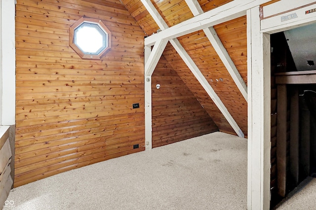 1155 Cope Rd, Martinsville, IN 46151 - additional living space with wooden walls, carpet, lofted ceiling, and wooden ceiling