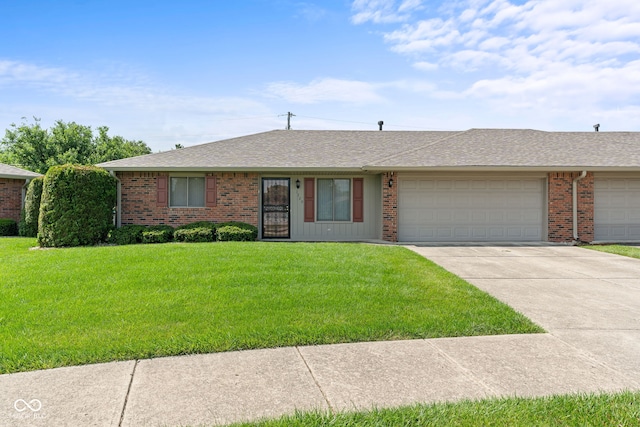 1309 Wyoming Way, Anderson, IN 46013 - ranch-style house featuring a garage, a front yard, driveway, brick siding, and roof with shingles