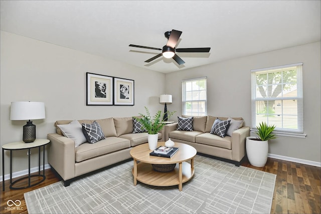 5759 Columbia Cir S, Greenwood, IN 46142 - living area with wood finished floors and ceiling fan