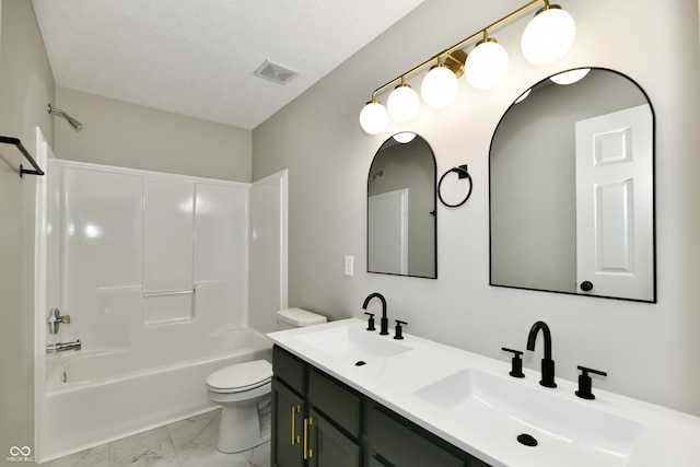5759 Columbia Cir S, Greenwood, IN 46142 - full bath featuring marble finish floors, double vanity, and bathing tub / shower combination