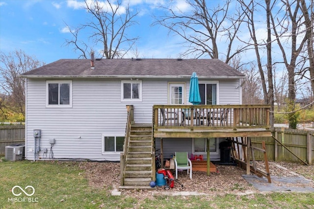 6120 E Southport Rd, Indianapolis, IN 46237 - back of house featuring stairway, a wooden deck, and roof with shingles