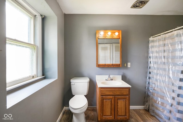 13041 S Finer St, Pimento, IN 47866 - bathroom with healthy amount of natural light, wood finished floors, vanity, and a shower with curtain