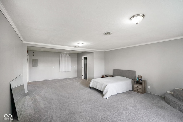 13041 S Finer St, Pimento, IN 47866 - bedroom with ornamental molding, carpet flooring, and electric panel