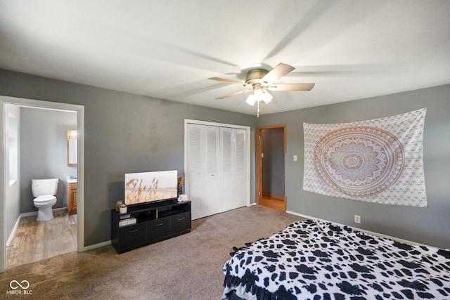 13041 S Finer St, Pimento, IN 47866 - bedroom with carpet, a closet, ensuite bath, and a ceiling fan