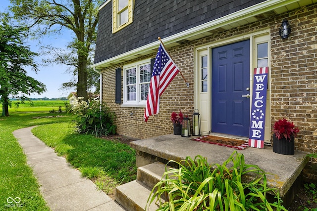 13041 S Finer St, Pimento, IN 47866 - entrance to property with a shingled roof, mansard roof, and brick siding