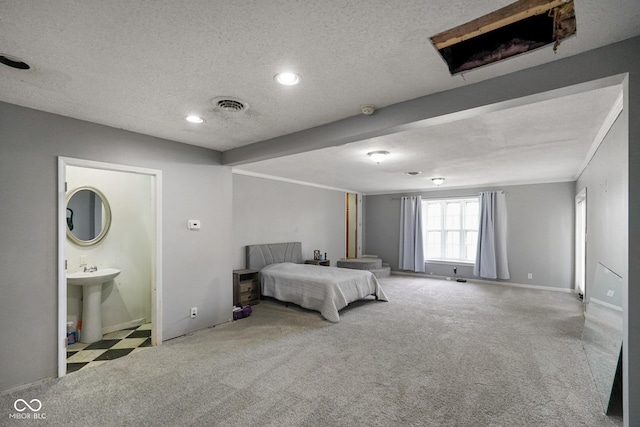 13041 S Finer St, Pimento, IN 47866 - bedroom featuring carpet flooring, a textured ceiling, ensuite bathroom, and recessed lighting