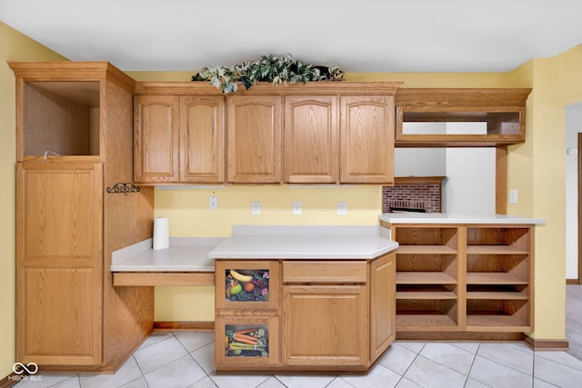 9735 Woodsong Ln, Indianapolis, IN 46229 - kitchen with open shelves, light tile patterned flooring, and light countertops