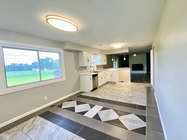 15841 E 265 N, Columbus, IN 47203 - kitchen featuring dishwasher, a peninsula, white cabinets, light countertops, and recessed lighting