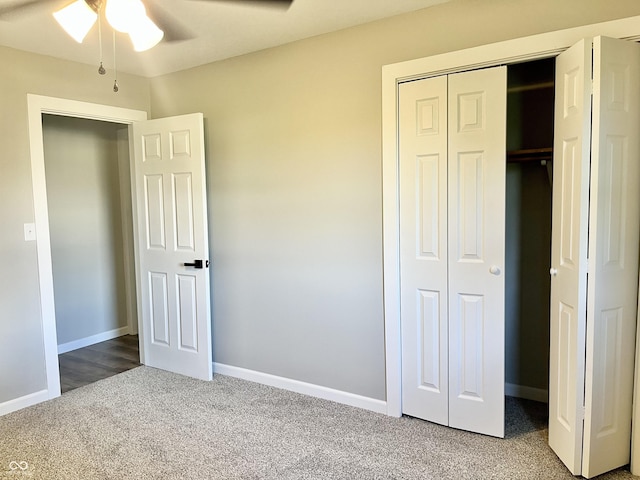 15841 E 265 N, Columbus, IN 47203 - unfurnished bedroom with carpet, a closet, and ceiling fan