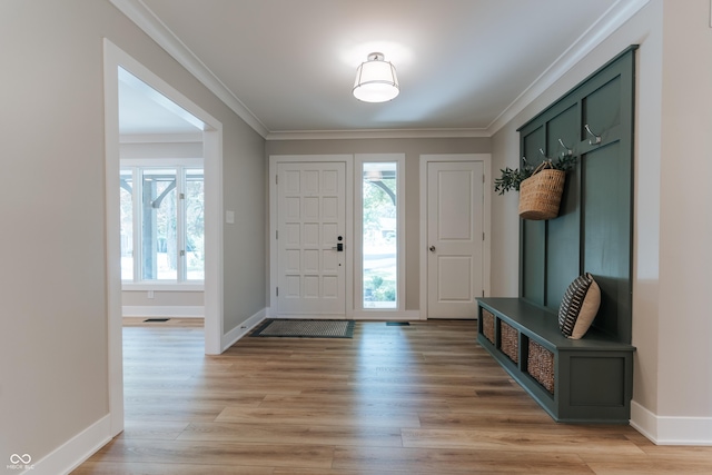 14407 Bryn Mawr Dr, Fishers, IN 46038 - entryway featuring healthy amount of natural light, ornamental molding, and light wood-type flooring