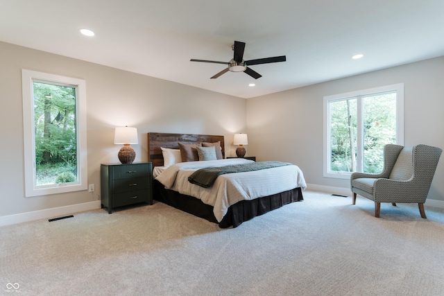 14407 Bryn Mawr Dr, Fishers, IN 46038 - bedroom with light carpet, recessed lighting, and a ceiling fan