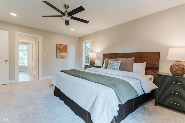 14407 Bryn Mawr Dr, Fishers, IN 46038 - bedroom with light colored carpet, multiple windows, recessed lighting, and ceiling fan