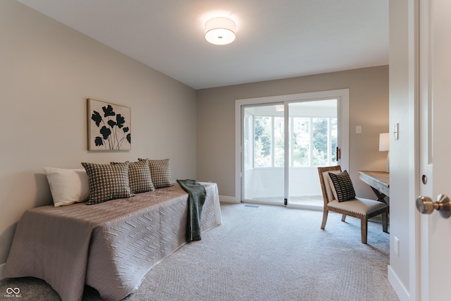 14407 Bryn Mawr Dr, Fishers, IN 46038 - bedroom with access to exterior, light carpet, and an office area