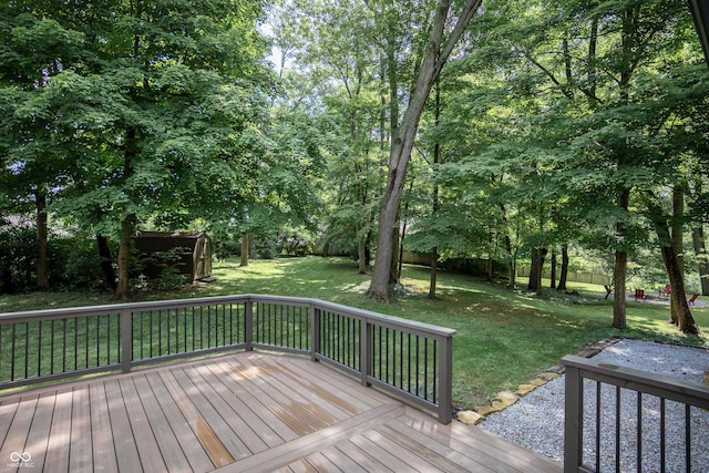 14407 Bryn Mawr Dr, Fishers, IN 46038 - wooden deck with a lawn and a storage unit