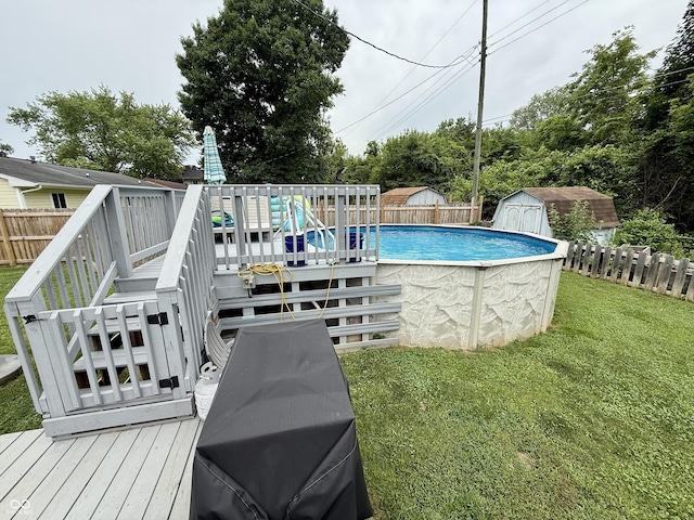 1816 Hemlock Ln, Plainfield, IN 46168 - view of pool featuring a deck, a storage unit, and stairs