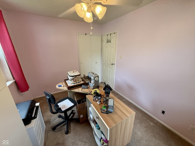 1816 Hemlock Ln, Plainfield, IN 46168 - carpeted home office with a ceiling fan and baseboards