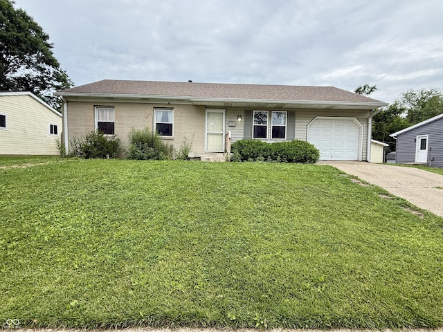 1816 Hemlock Ln, Plainfield, IN 46168 - ranch-style home with an attached garage, concrete driveway, a front yard, brick siding, and roof with shingles
