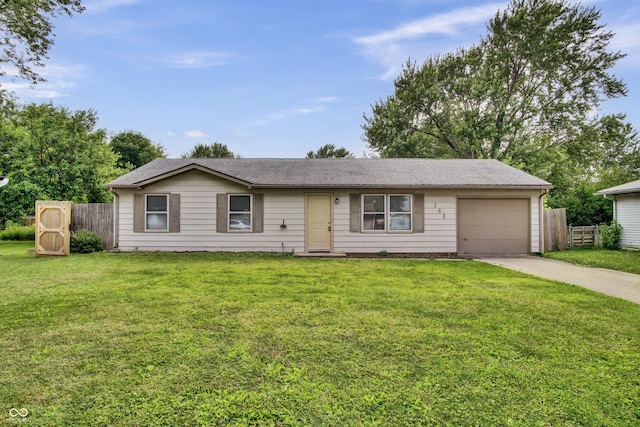 168 Midway Ct S, Hope, IN 47246 - ranch-style home with concrete driveway, a garage, and a shingled roof