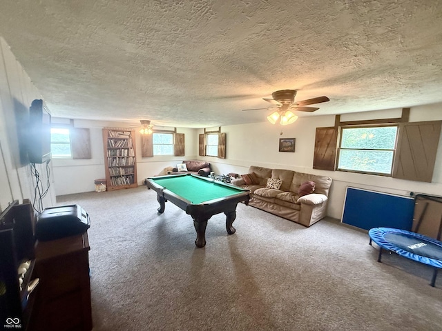 2615 Alexandria Pike, Anderson, IN 46012 - playroom with billiards, carpet floors, a ceiling fan, and a textured ceiling