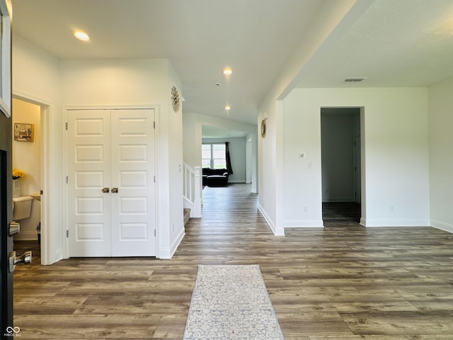 980 S Raylee Garden Dr, New Palestine, IN 46163 - foyer entrance featuring wood finished floors, recessed lighting, and stairs