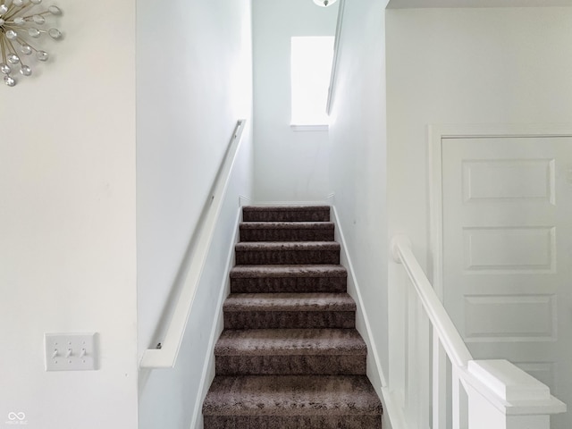 980 S Raylee Garden Dr, New Palestine, IN 46163 - staircase with baseboards and carpet floors