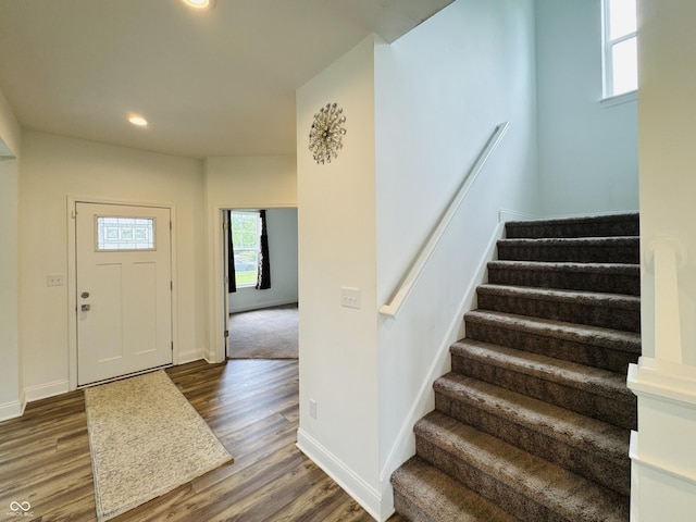 980 S Raylee Garden Dr, New Palestine, IN 46163 - entrance foyer featuring stairway, dark wood-type flooring, and recessed lighting