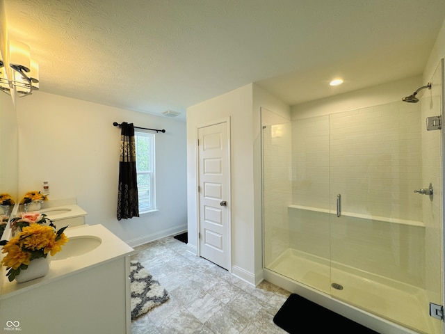 980 S Raylee Garden Dr, New Palestine, IN 46163 - bathroom with a stall shower, double vanity, and recessed lighting