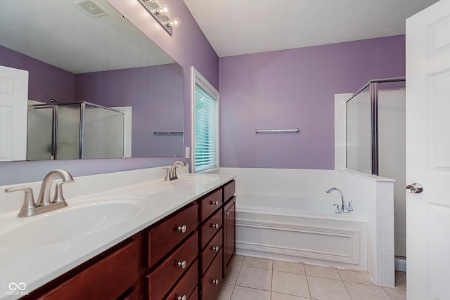 11074 Galley Way, Fishers, IN 46040 - full bathroom with a shower stall, a bath, tile patterned flooring, and double vanity