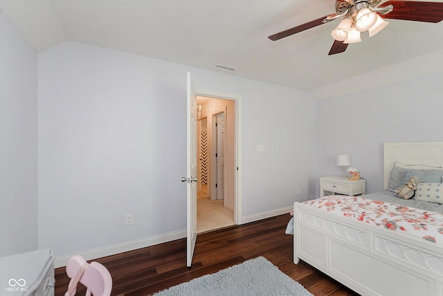 11074 Galley Way, Fishers, IN 46040 - bedroom with vaulted ceiling, dark wood-style flooring, and a ceiling fan
